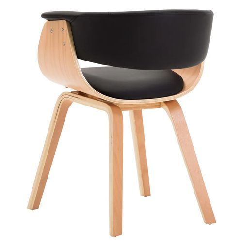 Chaise de salle à manger bois clair courbé et similicuir noir Kobaly - Photo n°3; ?>