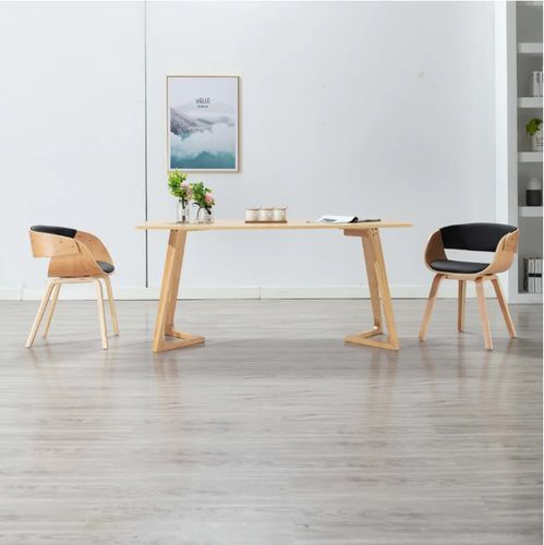 Chaise de salle à manger bois clair et simili cuir noir Onetop - Lot de 2 - Photo n°3; ?>