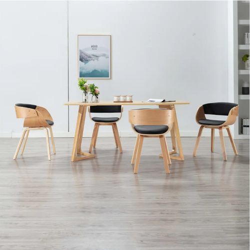 Chaise de salle à manger bois clair et simili cuir noir Onetop - Lot de 4 - Photo n°3; ?>