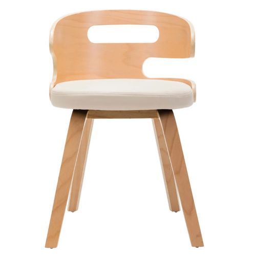 Chaise de salle à manger bois courbé clair et simili cuir beige Laetitia - Lot de 2 - Photo n°2; ?>
