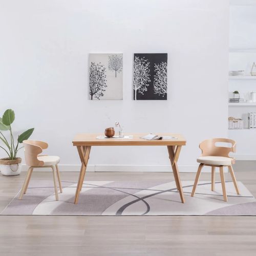 Chaise de salle à manger bois courbé clair et simili cuir beige Laetitia - Lot de 2 - Photo n°3; ?>