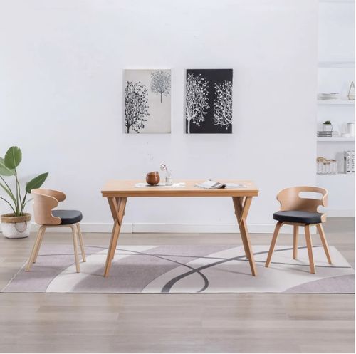 Chaise de salle à manger bois courbé clair et simili cuir noir Laetitia - Lot de 2 - Photo n°3; ?>