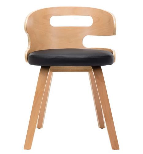 Chaise de salle à manger bois courbé clair et simili cuir noir Laetitia - Lot de 4 - Photo n°2; ?>