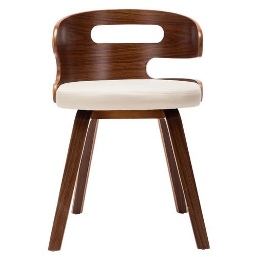 Chaise de salle à manger bois courbé foncé et simili cuir beige Laetitia- Lot de 4 - Photo n°2; ?>