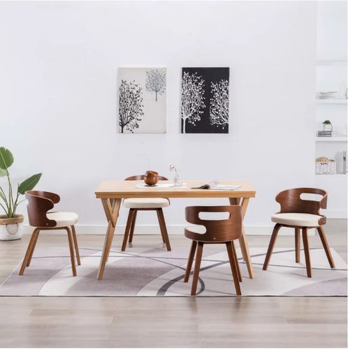 Chaise de salle à manger bois courbé foncé et simili cuir beige Laetitia- Lot de 4 - Photo n°3; ?>