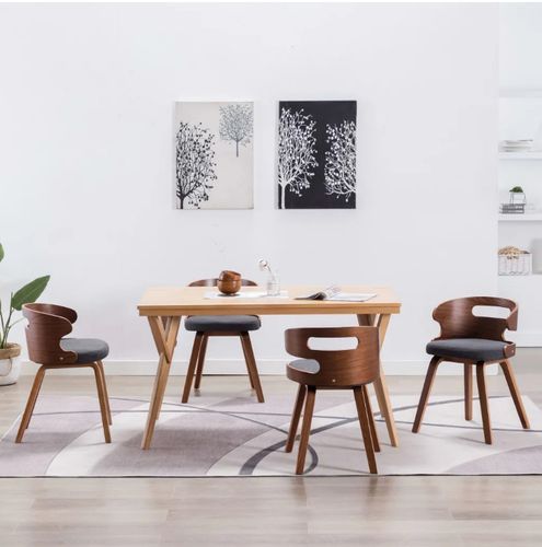 Chaise de salle à manger bois courbé foncé et tissu gris Laetitia - Lot de 4 - Photo n°3; ?>