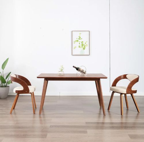 Chaise de salle à manger bois foncé et simili cuir beige Canva - Lot de 2 - Photo n°3; ?>