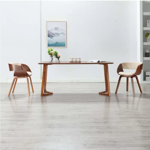 Chaise de salle à manger bois foncé et simili cuir beige Onetop - Lot de 2 - Photo n°3; ?>