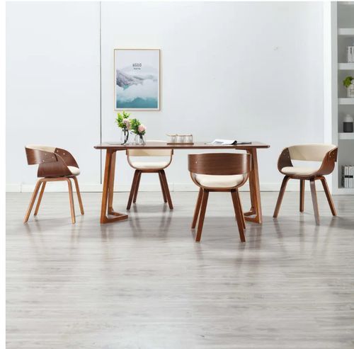 Chaise de salle à manger bois foncé et simili cuir beige Onetop - Lot de 4 - Photo n°3; ?>