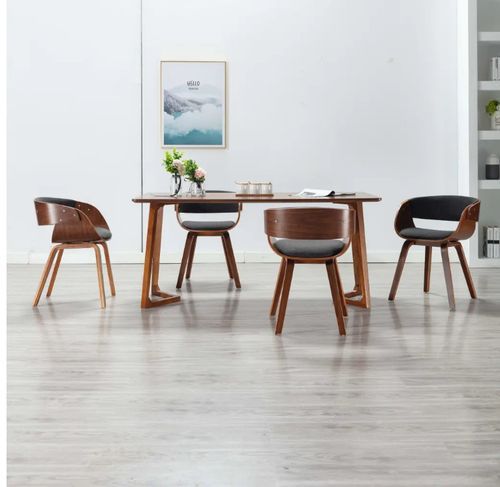 Chaise de salle à manger bois foncé et tissu gris Onetop - Lot de 4 - Photo n°3; ?>