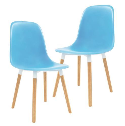 Chaise de salle à manger polypropylène bleu et bois massif clair Creativ - Lot de 2 - Photo n°2; ?>