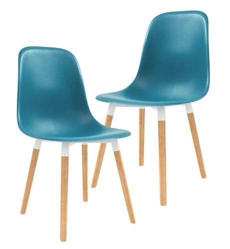 Chaise de salle à manger polypropylène bleu turquoise et bois massif clair Creativ - Lot de 2 - Photo n°2; ?>