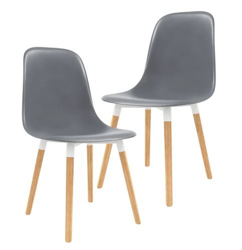 Chaise de salle à manger polypropylène gris et bois massif clair Creativ - Lot de 2 - Photo n°2; ?>