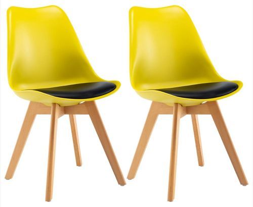 Chaise de salle à manger polypropylène jaune et coussin simili cuir Kitoanoir - Lot de 2 - Photo n°2; ?>