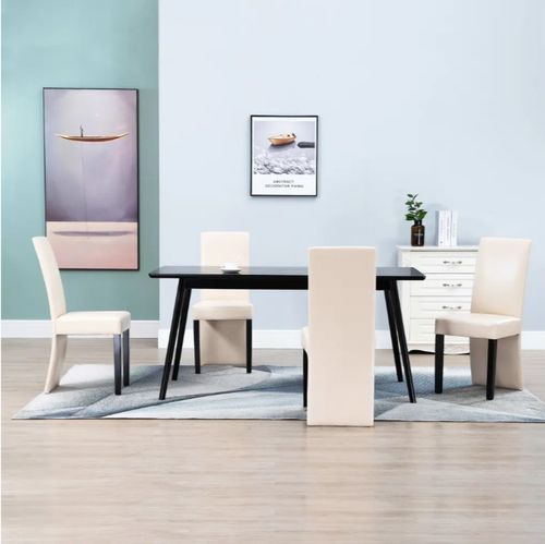 Chaise de salle à manger simili cuir beige et bois noir Conor - Lot de 4 - Photo n°3; ?>