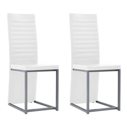 Chaise de salle à manger simili cuir blanc et pieds métal gris Lim - Lot de 2 - Photo n°2; ?>