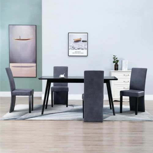 Chaise de salle à manger simili cuir daim gris et bois noir Conor - Lot de 4 - Photo n°2; ?>