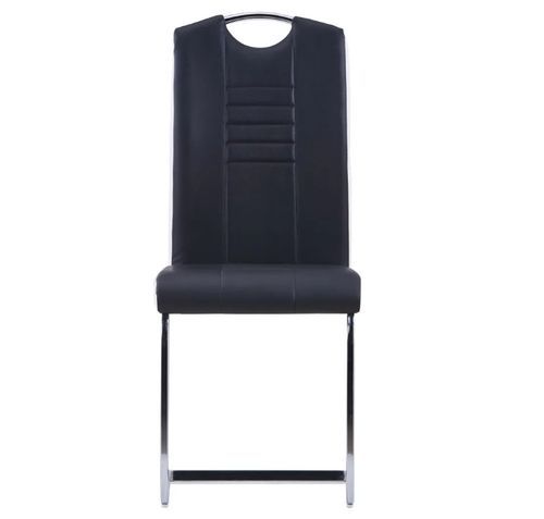 Chaise de salle à manger simili cuir noir et métal chromé Divine - Lot de 4 - Photo n°3; ?>