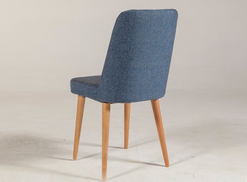 Chaise de salle à manger tissu bleu et bois de pin naturel Mareva - Photo n°2; ?>