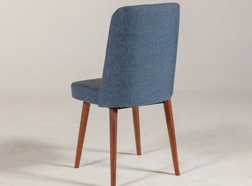 Chaise de salle à manger tissu bleu et bois Noyer Mareva - Photo n°2; ?>