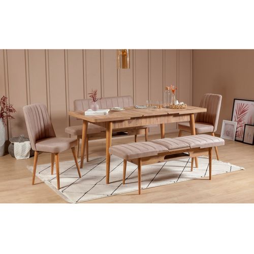 Chaise de salle à manger tissu rose pale et bois de pin naturel Mareva - Photo n°3; ?>