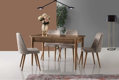 Chaise de salle à manger velours beige et bois noir Kinda - Lot de 2 - Photo n°2; ?>