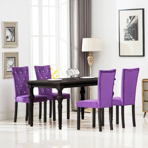 Chaise de salle à manger Velours Violet et pieds bois noir Karmen - Lot de 4 - Photo n°3; ?>