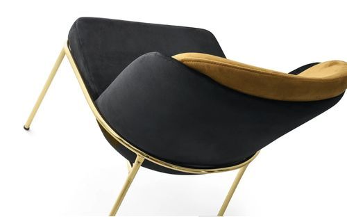 Chaise design assise velours noir, moutarde et pieds métal doré Kareen - Lot de 2 - Photo n°3; ?>