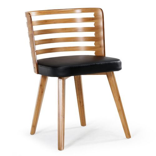Chaise design bois clair et simili noir Rouby - Lot de 2 - Photo n°2; ?>