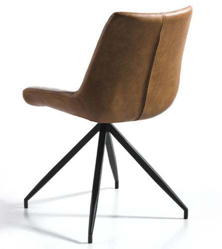 Chaise design pivotante en tissu beige et en simil cuir marron Morka - Lot de 2 - Photo n°2; ?>