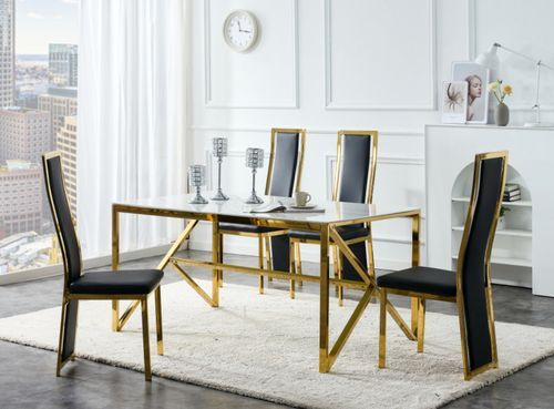 Chaise design simili cuir et acier doré Milana - Lot de 6 - Photo n°3; ?>