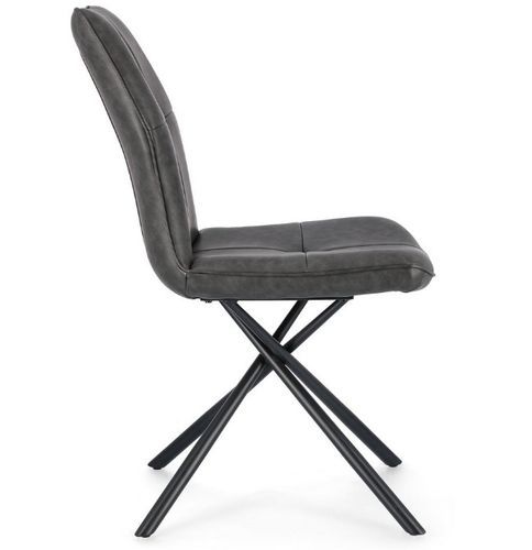 Chaise design simili cuir gris et pieds acier noir Kowla - Lot de 2 - Photo n°3; ?>