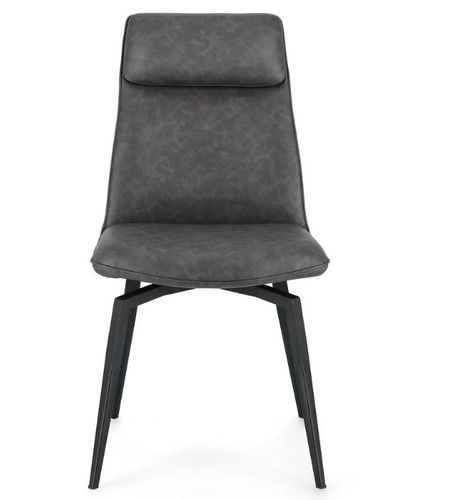 Chaise design simili cuir gris et pieds acier noir Lowra - Lot de 2 - Photo n°2; ?>