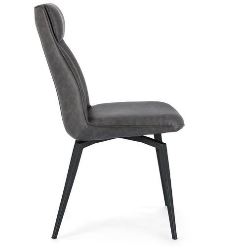 Chaise design simili cuir gris et pieds acier noir Lowra - Lot de 2 - Photo n°3; ?>