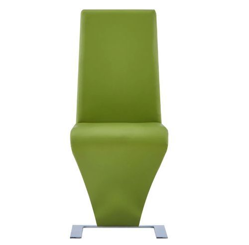 Chaise design simili cuir vert anis et pieds métal chromé Théo - Lot de 2 - Photo n°2; ?>