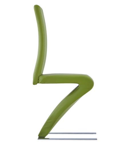 Chaise design simili cuir vert anis et pieds métal chromé Théo - Lot de 2 - Photo n°3; ?>