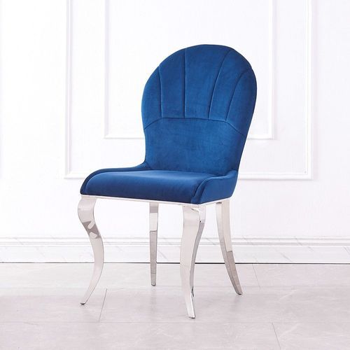 Chaise design velours bleu et pieds acier chromé Sanda - Lot de 2 - Photo n°2; ?>