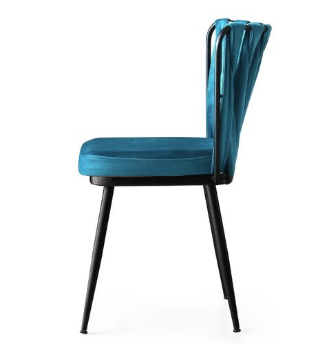 Chaise design velours bleu turquoise et pieds doré Ribaldi - Lot de 2 - Photo n°3; ?>