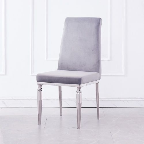 Chaise design velours gris et pieds métal argenté Kany - Lot de 2 - Photo n°2; ?>