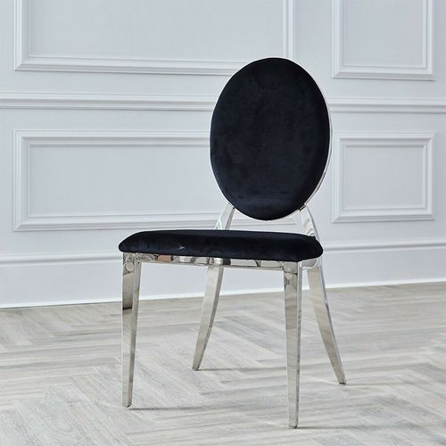 Chaise design velours noir et argent chromé Dayzi - Lot de 2 - Photo n°3; ?>