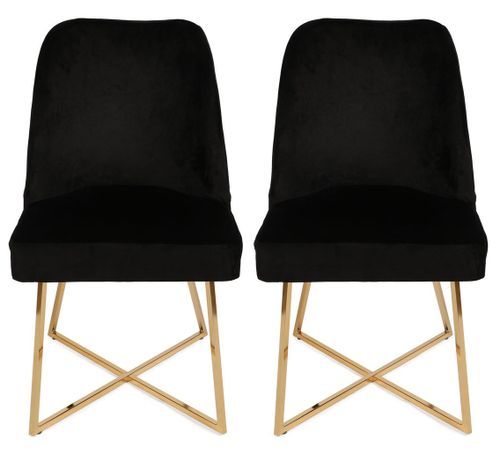 Chaise design velours noir et pieds doré Skyma - Lot de 2 - Photo n°2; ?>