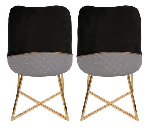Chaise design velours noir et pieds doré Skyma - Lot de 2 - Photo n°3; ?>