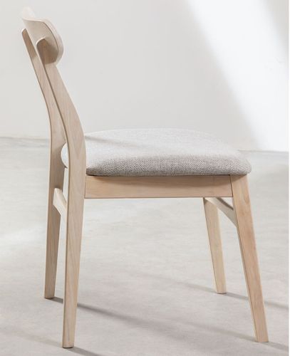 Chaise en bois blanchi et tissu gris clair Klouda - Photo n°2; ?>