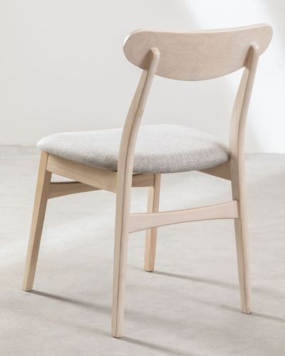 Chaise en bois blanchi et tissu gris clair Klouda - Photo n°3; ?>