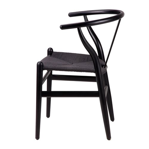 Chaise en bois d'orme noir et corde tressée noir Maya - Photo n°3; ?>