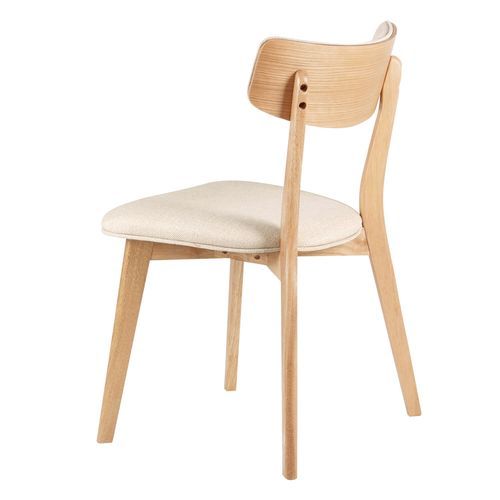 Chaise en bois de chêne et tissu beige clair Bonka - Photo n°2; ?>