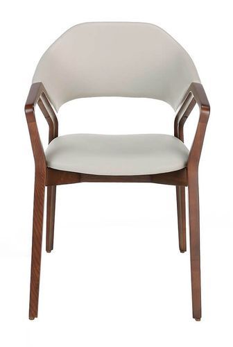 Chaise en bois de frêne couleur noyer et simili cuir blanc Mora - Photo n°3; ?>