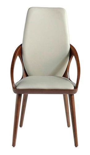 Chaise en bois de frêne couleur noyer et simili cuir blanc Niva - Photo n°3; ?>