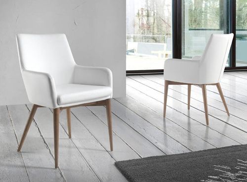 Chaise en bois de frêne et tissu blanc Boris - Lot de 2 - Photo n°2; ?>