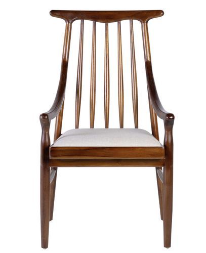 Chaise en bois massif marron et assise en tissu beige clair Bouka - Photo n°2; ?>